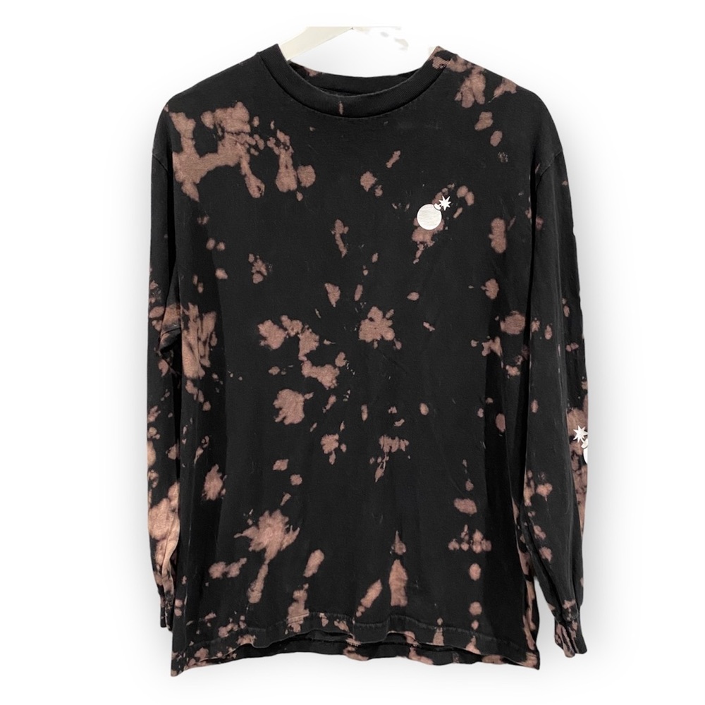 The Hundreds Mens Bleach Dye Long Sleeve Logo Tee Black Medium